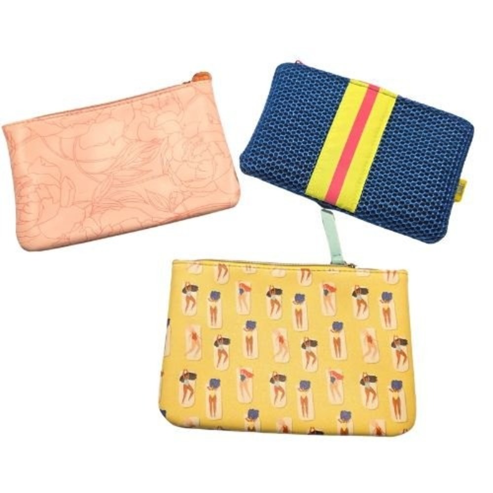 Ipsy Makeup Bag Bundle Set of 3 Swimmer Floral Mesh Neon Cosmetic Pouches 5x7"